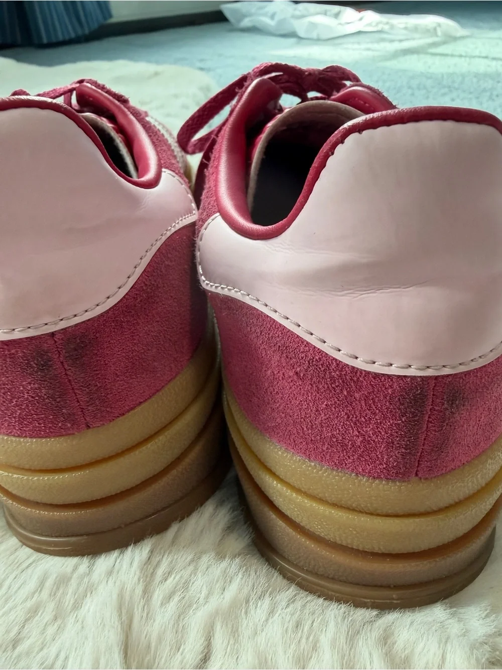 adidas Women's Raspberry Pink Suede Sneakers with White Stripes